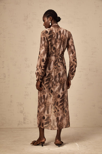 Sidonie brown ruffled leopard-print midi dress
