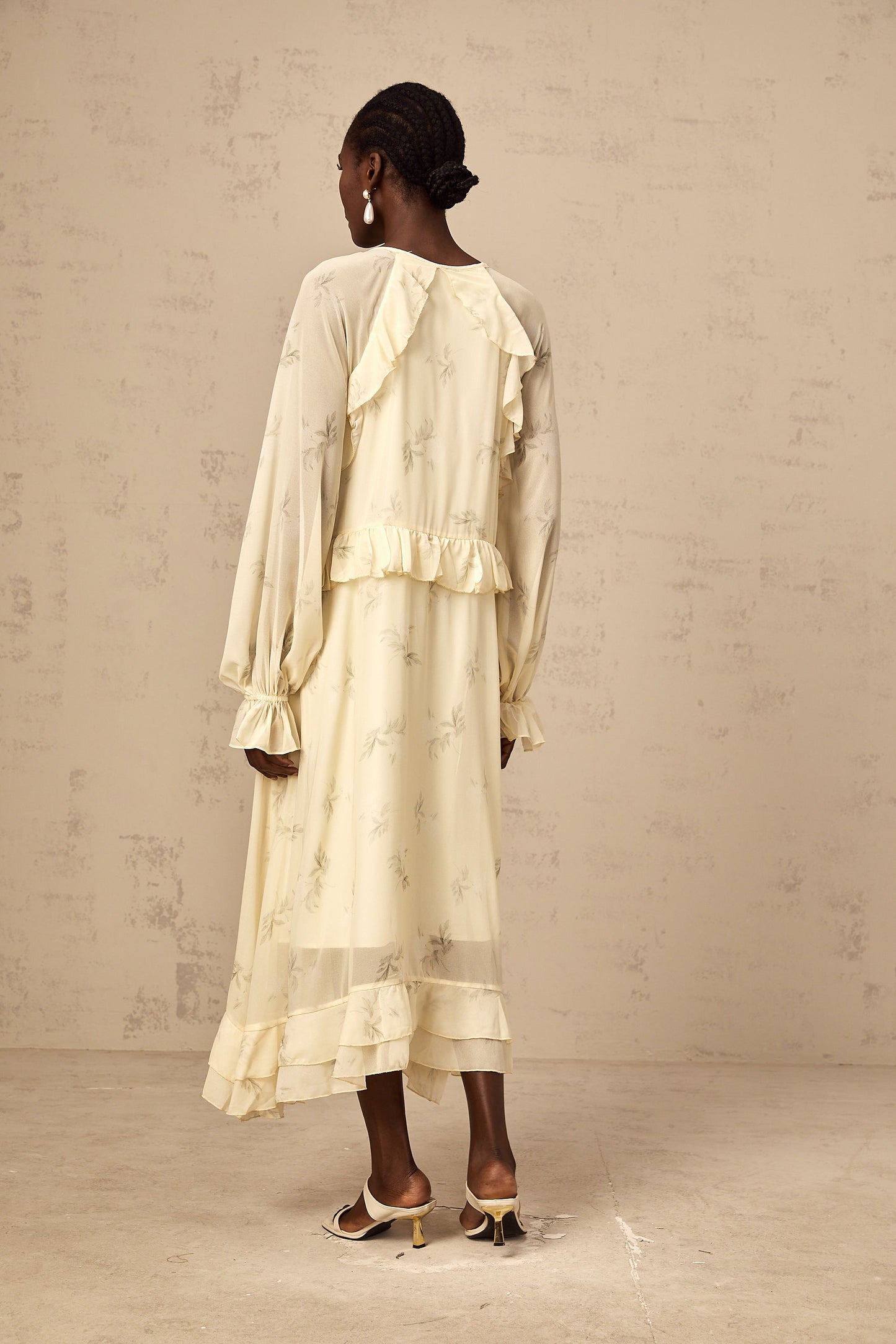 Oriane yellow floral-print ruffled chiffon midi dress