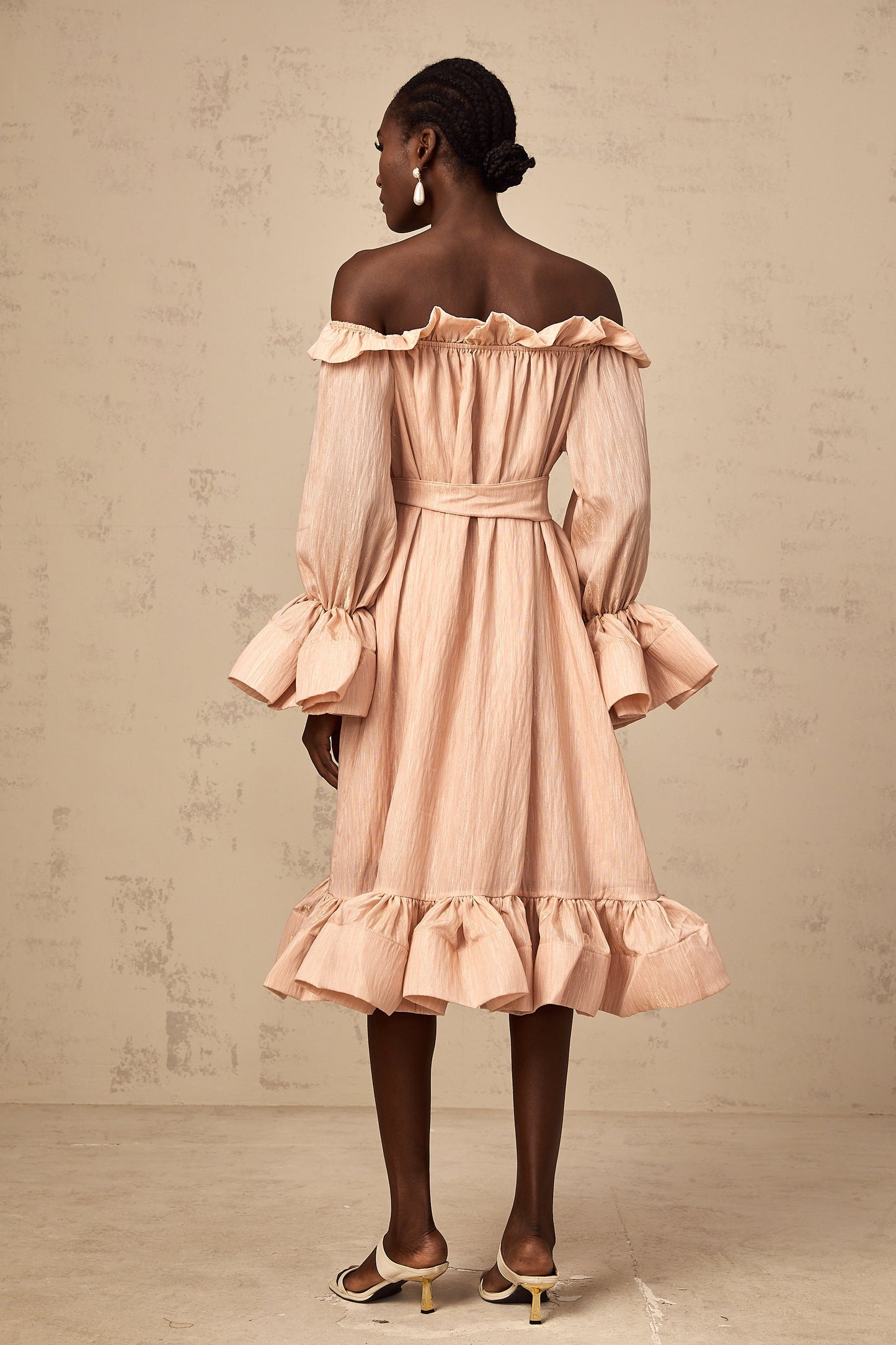 Agathe pink tied-waist ruffled midi dress