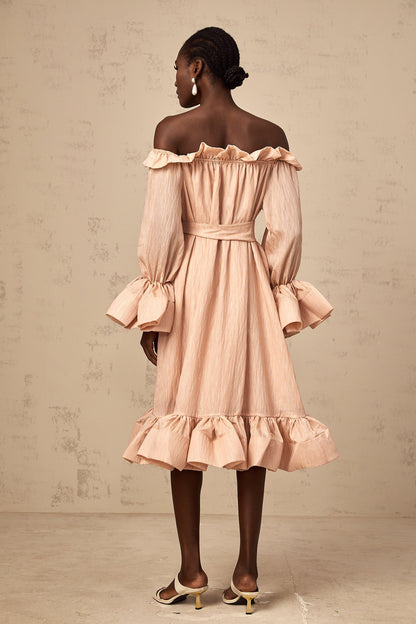 Agathe pink tied-waist ruffled midi dress