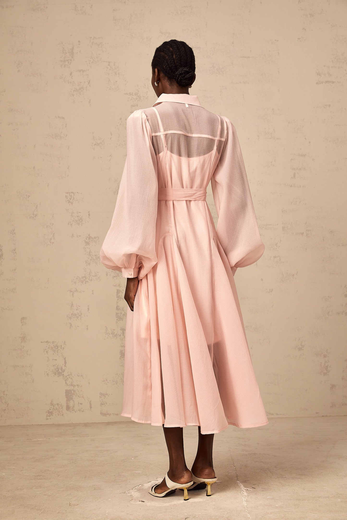 Sibylle pink tied-waist midi shirt dress