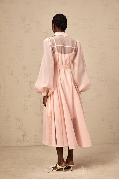 Sibylle pink tied-waist midi shirt dress