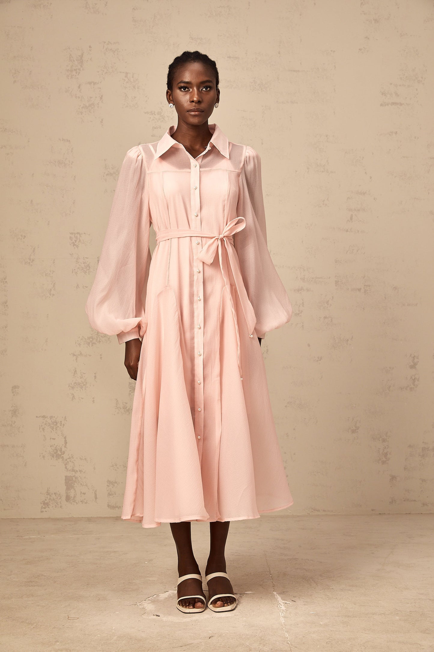 Sibylle pink tied-waist midi shirt dress