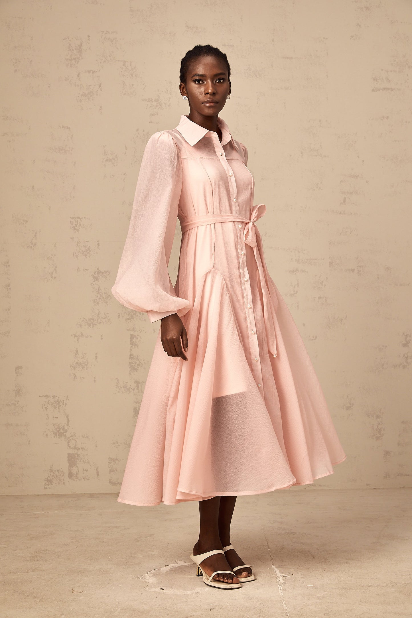 Sibylle pink tied-waist midi shirt dress
