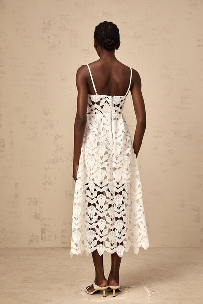 Delphine white cut-out lace midi dress