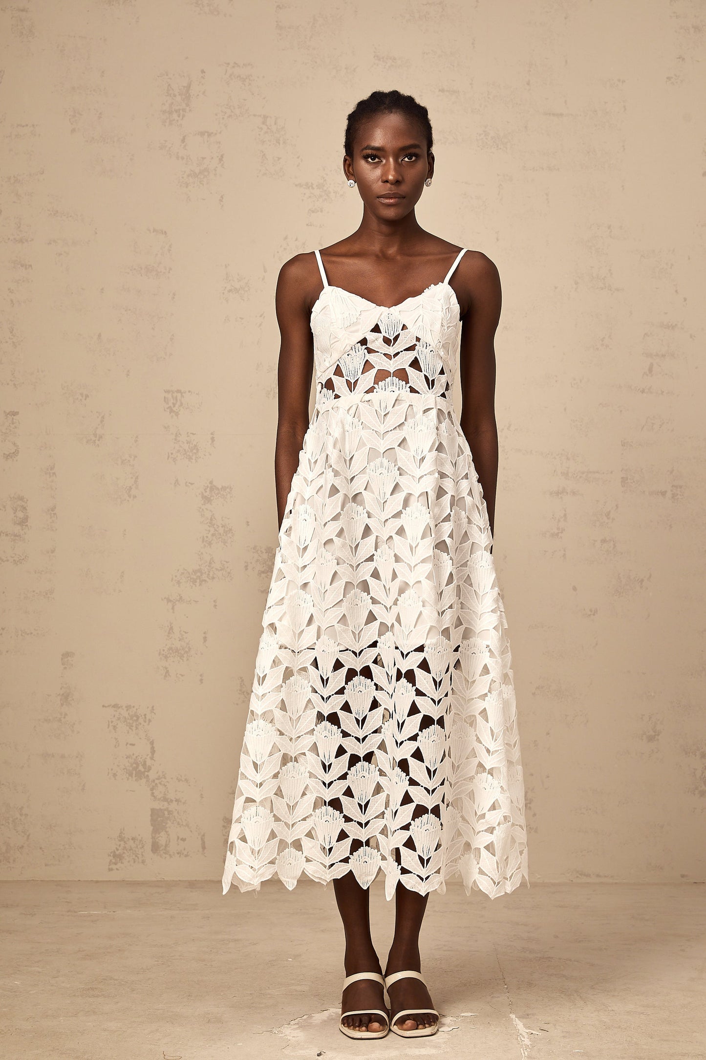 Delphine white cut-out lace midi dress