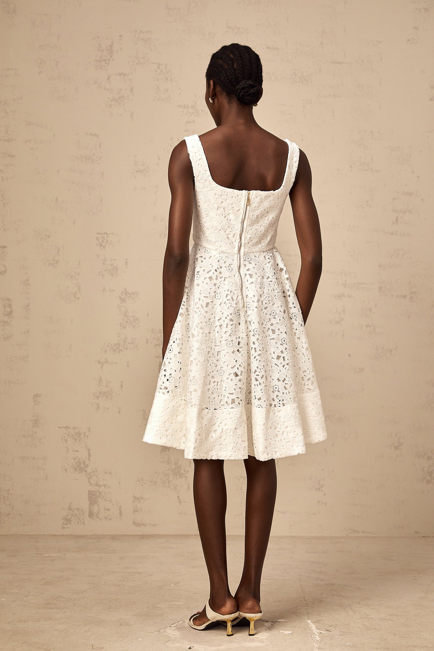 Nicolette white floral-lace midi dress