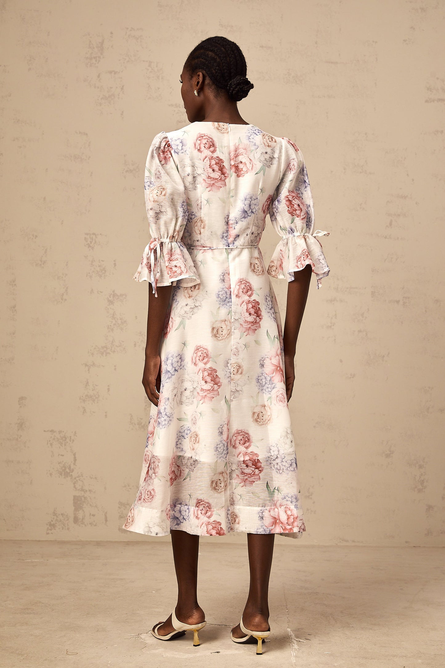 Téa 3d-petal floral-print midi dress