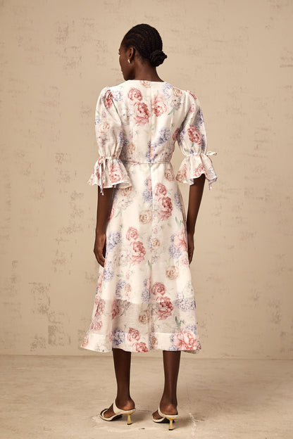 Téa 3d-petal floral-print midi dress