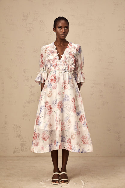 Téa 3d-petal floral-print midi dress