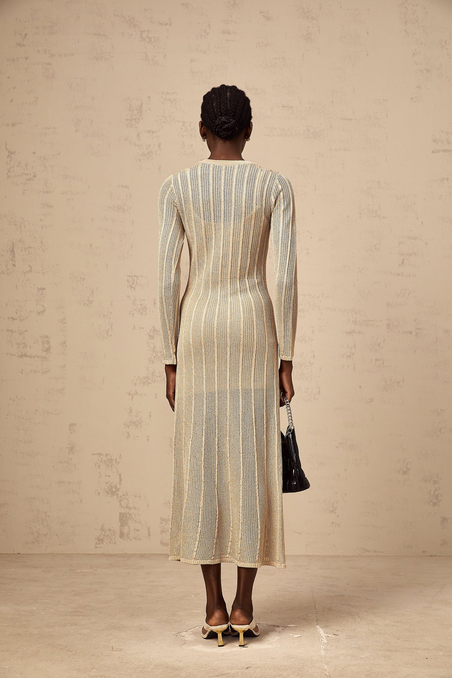 Honorine khaki fitted knit midi dress