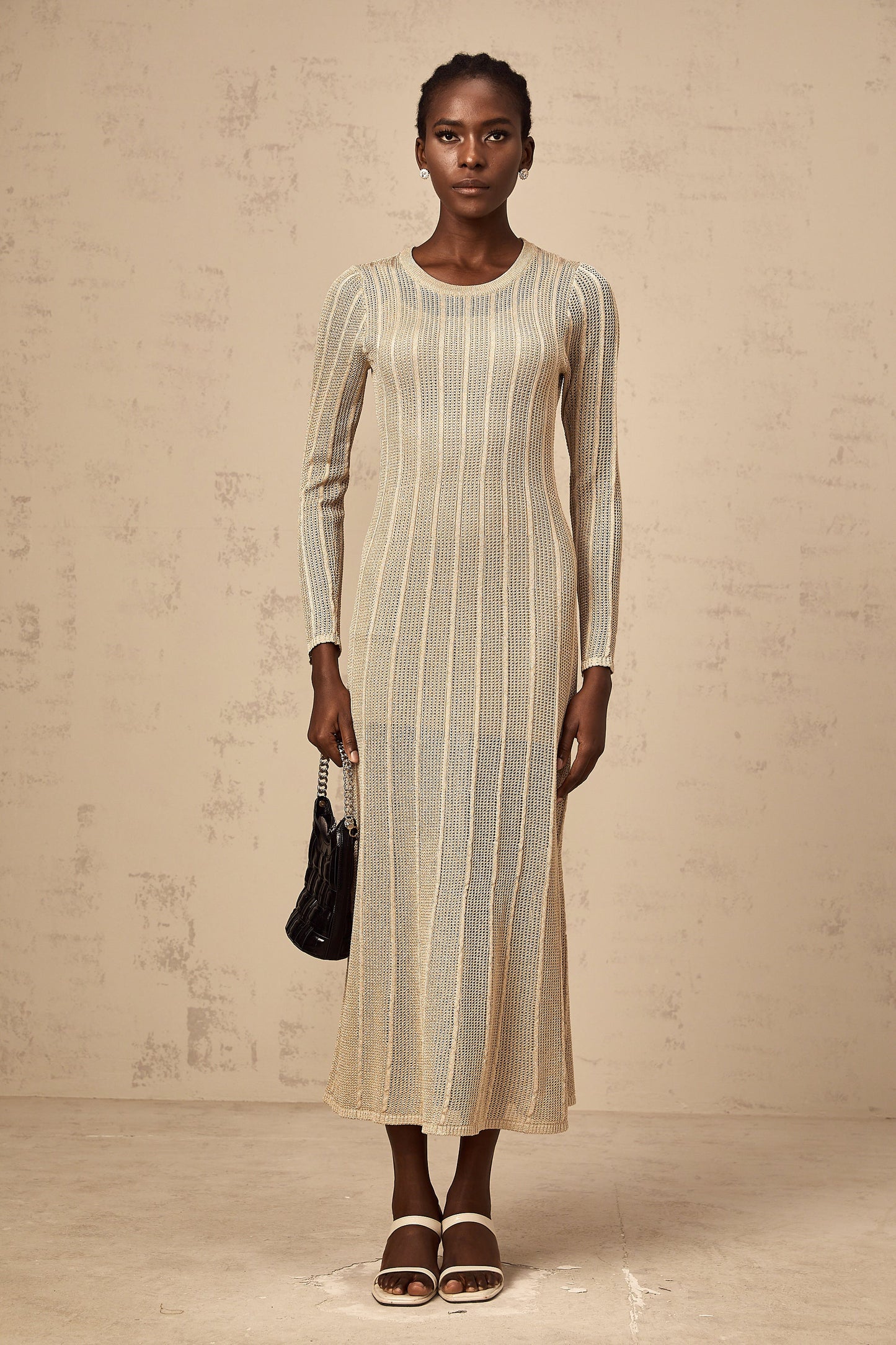 Honorine khaki fitted knit midi dress