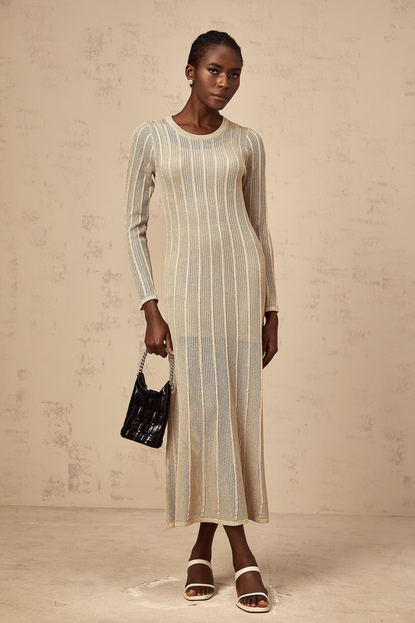 Honorine khaki fitted knit midi dress