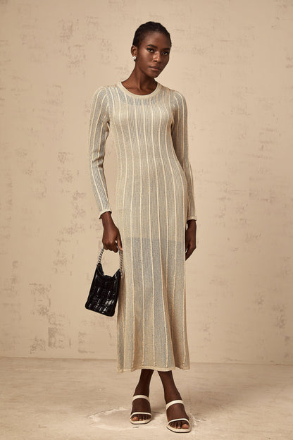 Honorine khaki fitted knit midi dress