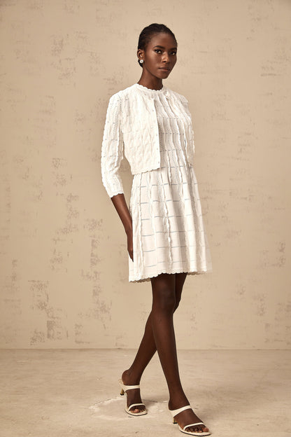 Esmée white ruffled knitted cardigan