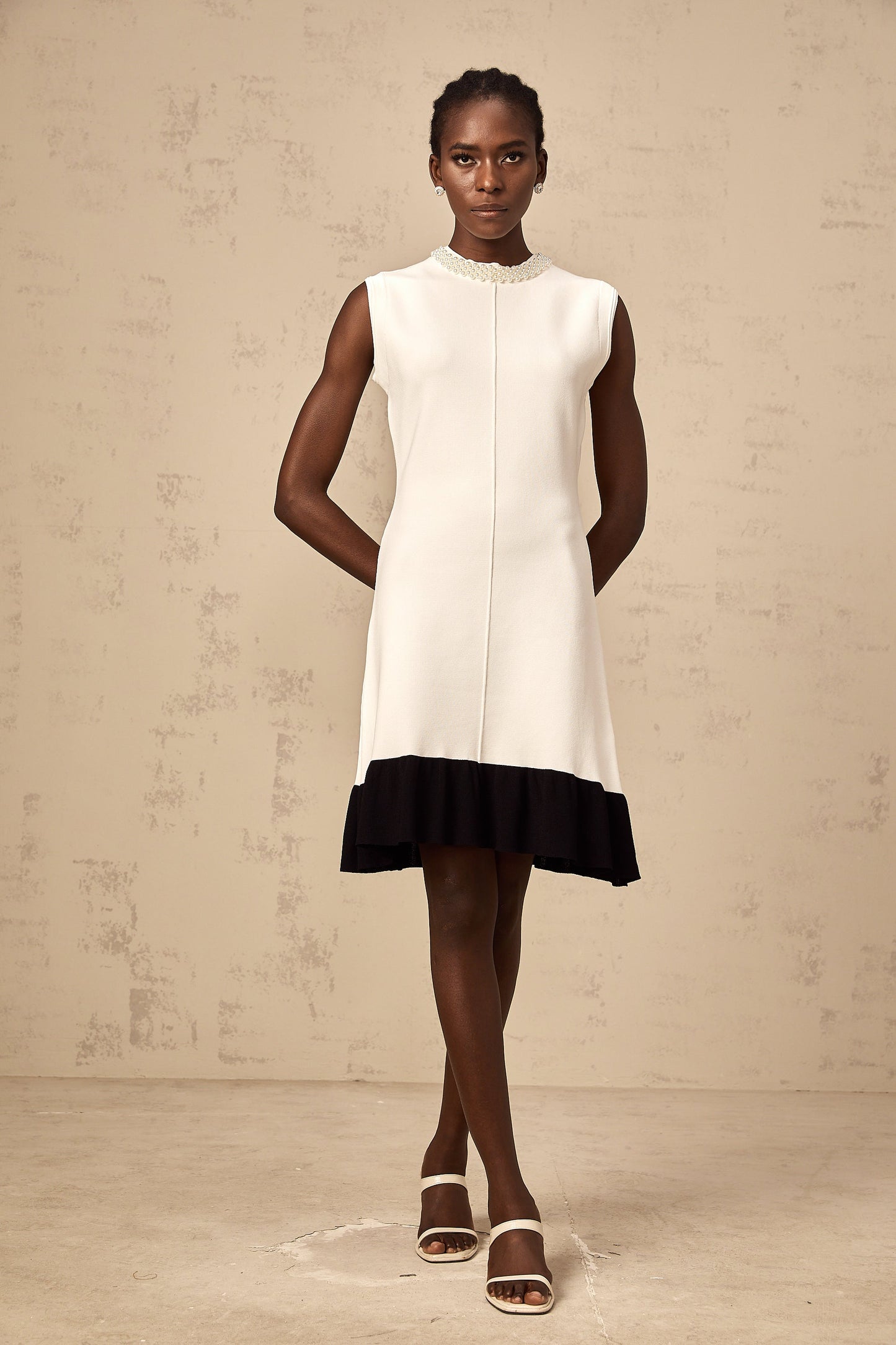 Coralie white faux-pearl knitted cardigan