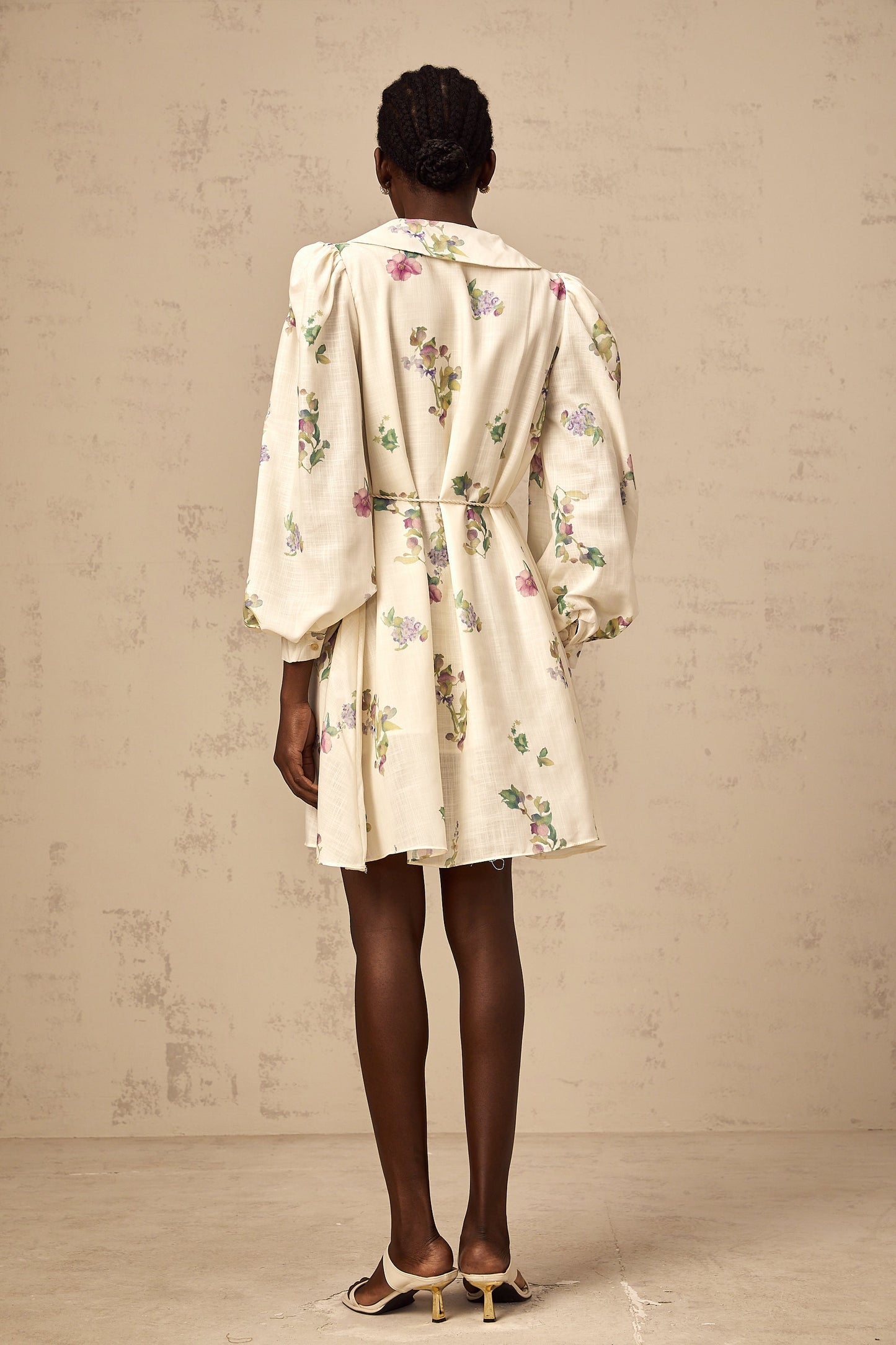 Perrine neutrals bowknot floral-print mini dress