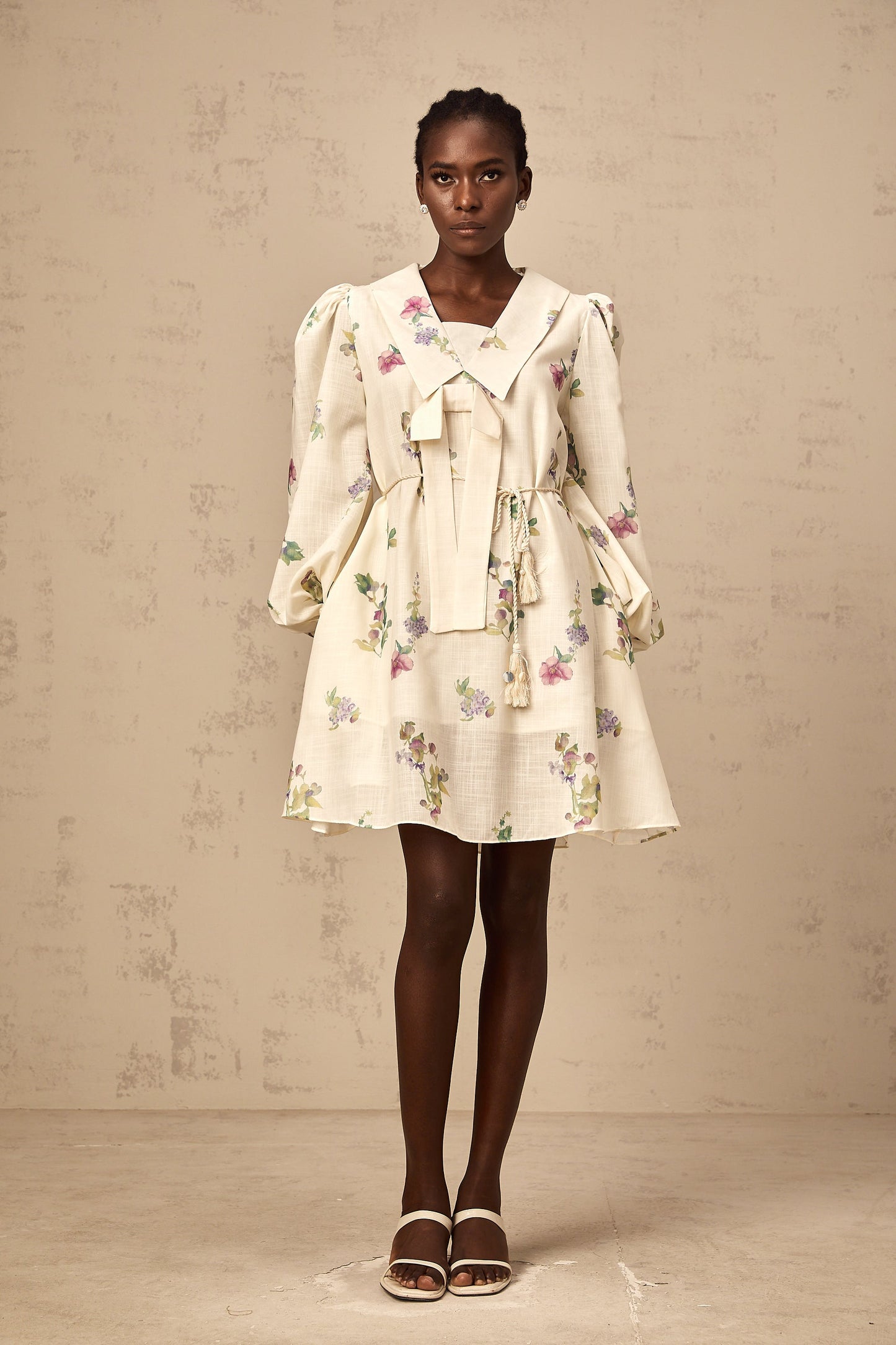 Perrine neutrals bowknot floral-print mini dress