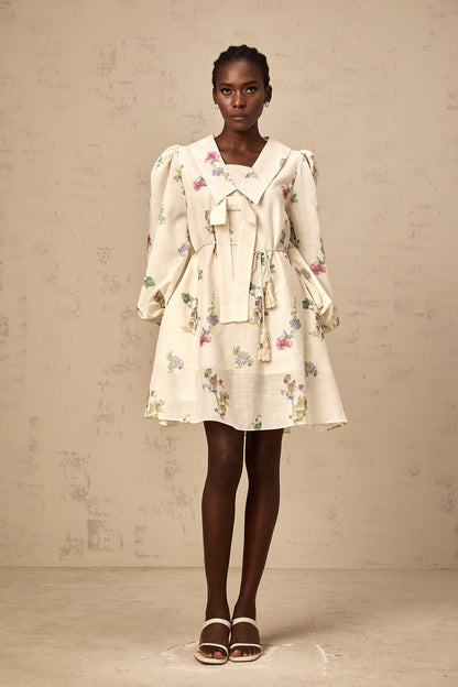 Perrine neutrals bowknot floral-print mini dress