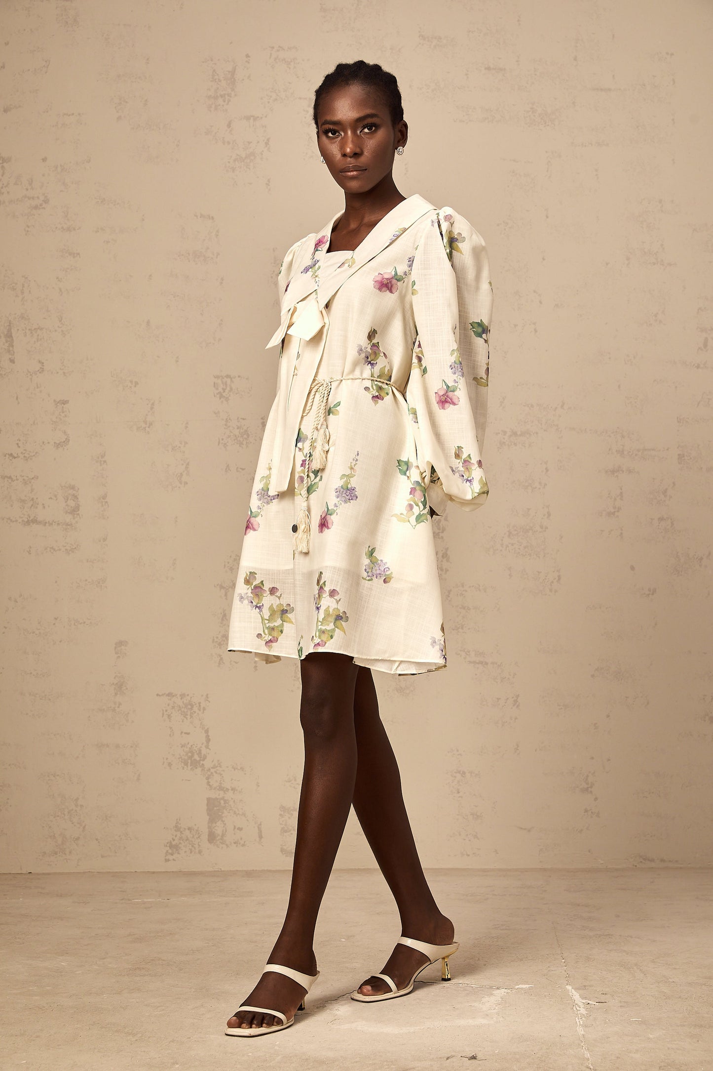 Perrine neutrals bowknot floral-print mini dress