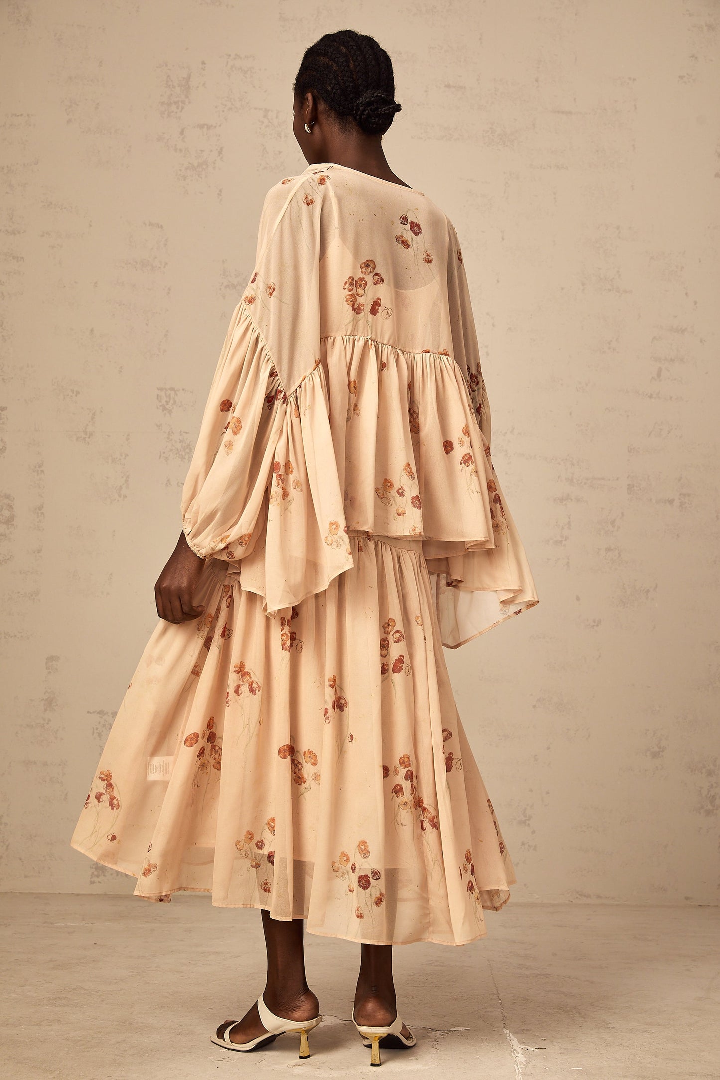 Maïa coral-pink floral-print pleated blouse & dress matching set