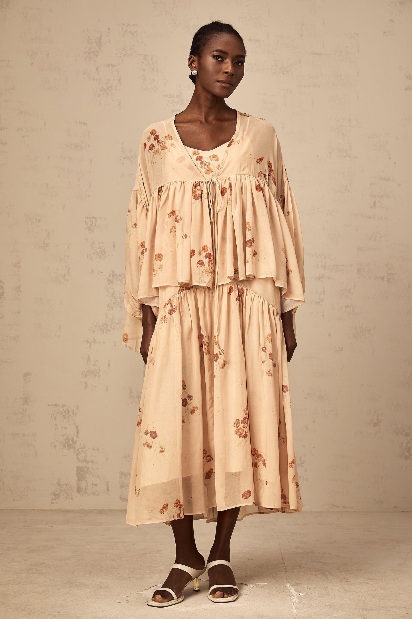 Maïa coral-pink floral-print pleated blouse & dress matching set
