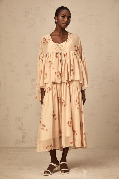 Maïa coral-pink floral-print pleated blouse & dress matching set