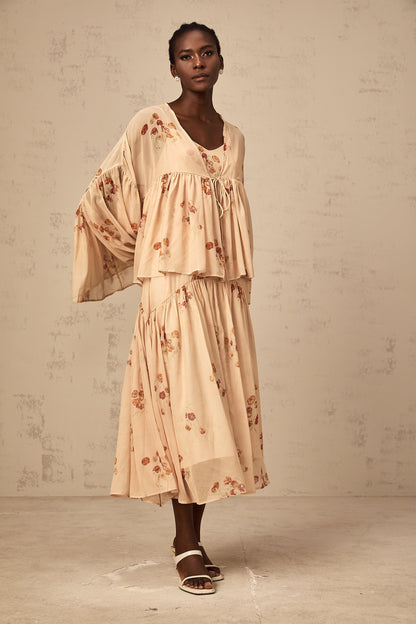 Maïa coral-pink floral-print pleated blouse & dress matching set