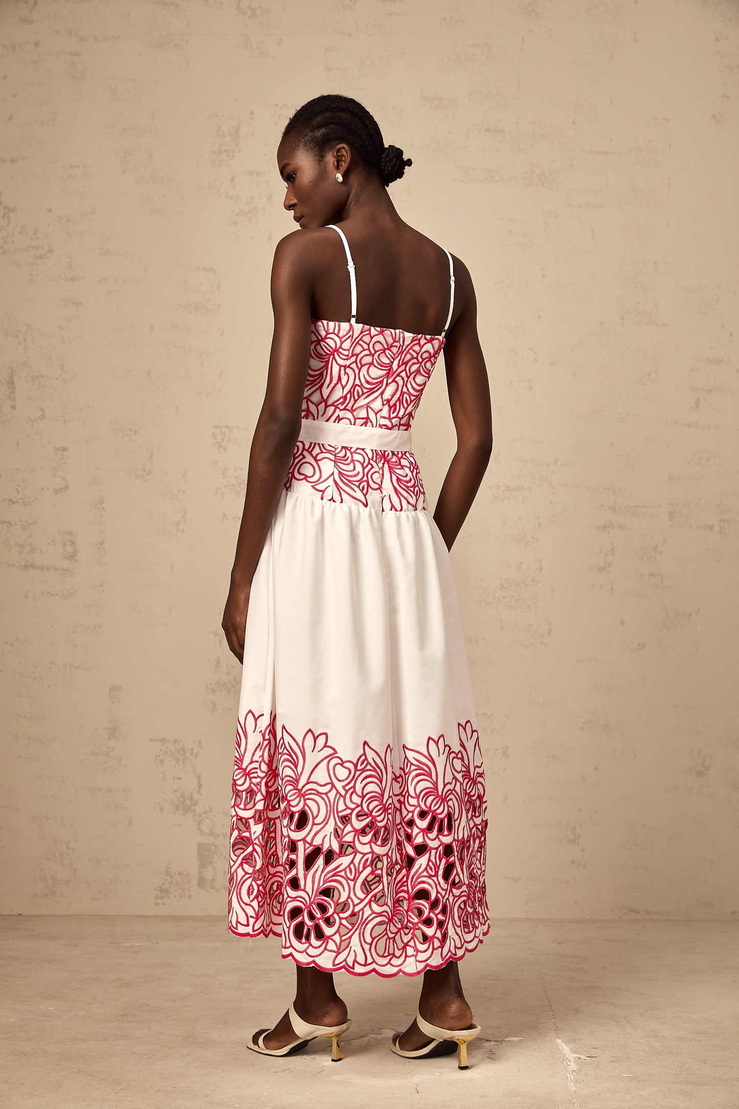 Béatrice pink cut-out embroidered midi dress