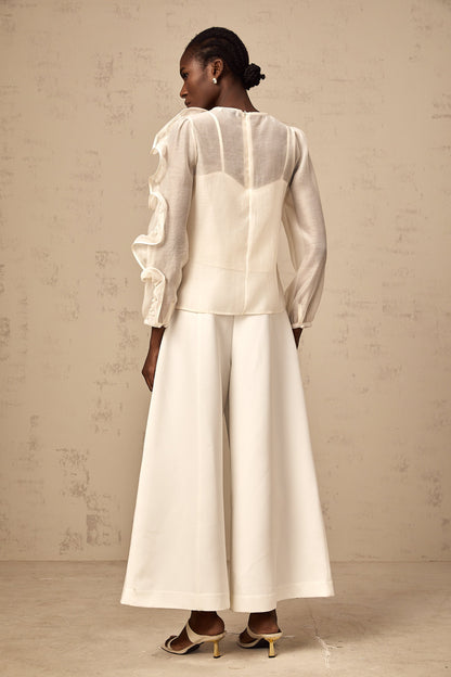 Pascale neutrals 3d-flower semi-sheer blouse