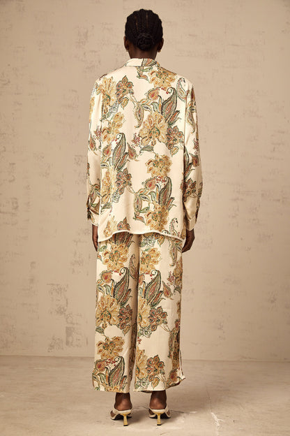 Agnès neutrals floral-print shirt & trousers matching set