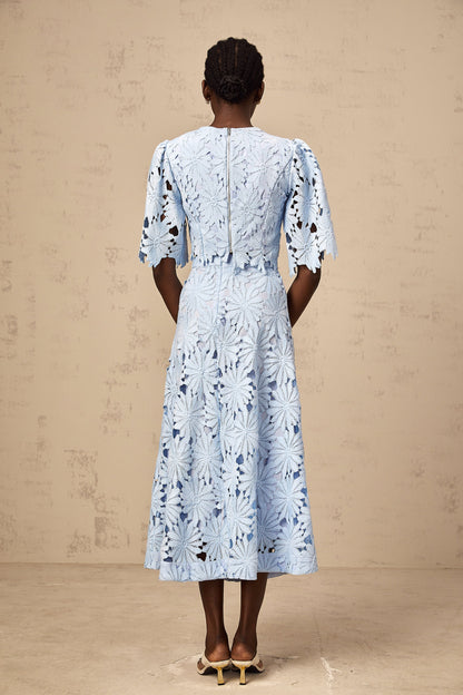 Audrey blue guipure-lace top & skirt matching set