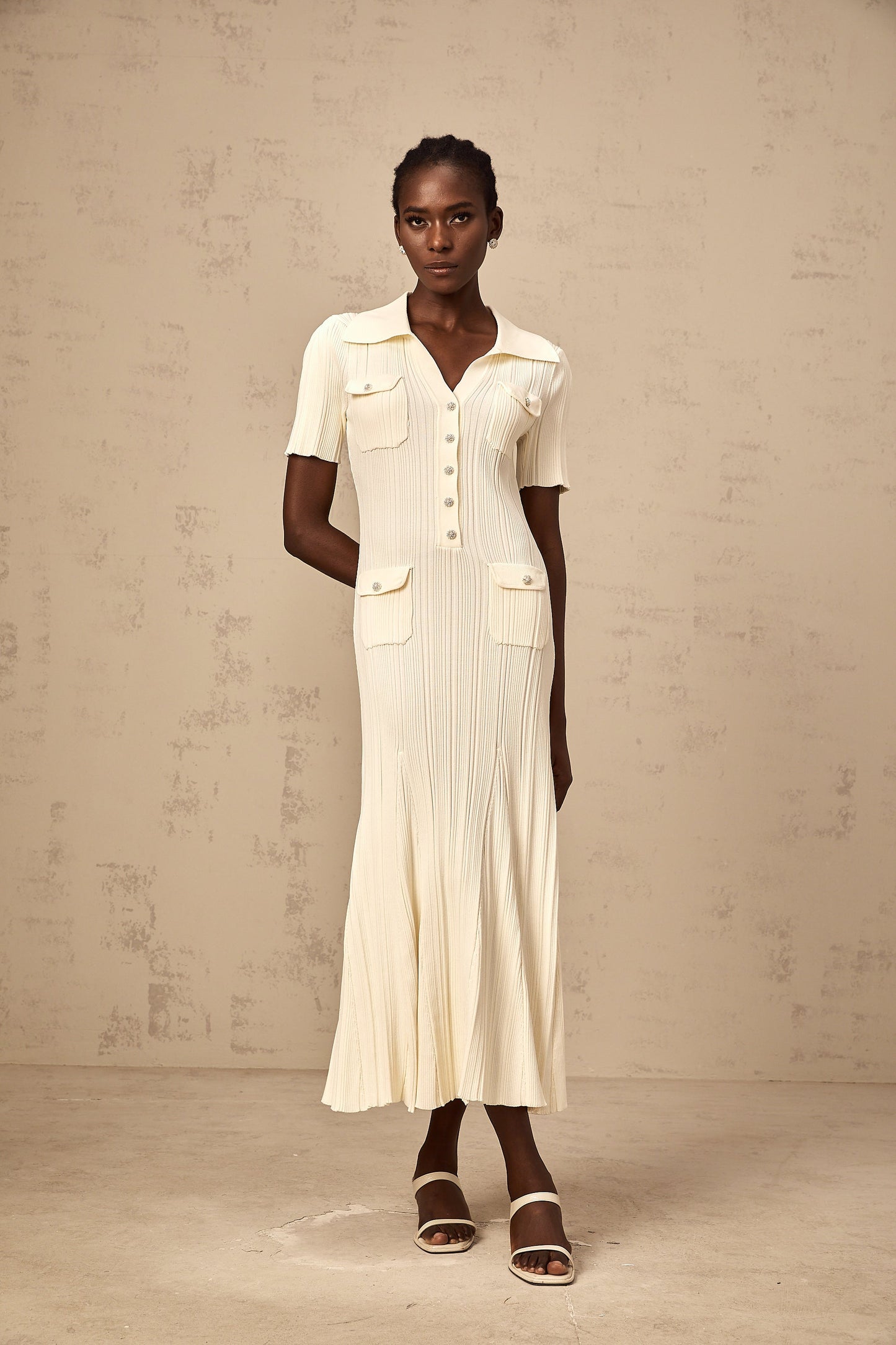 Nouria neutrals ribbed-knit midi dress