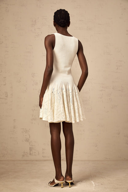 Éléonore white jacquard knit mini dress