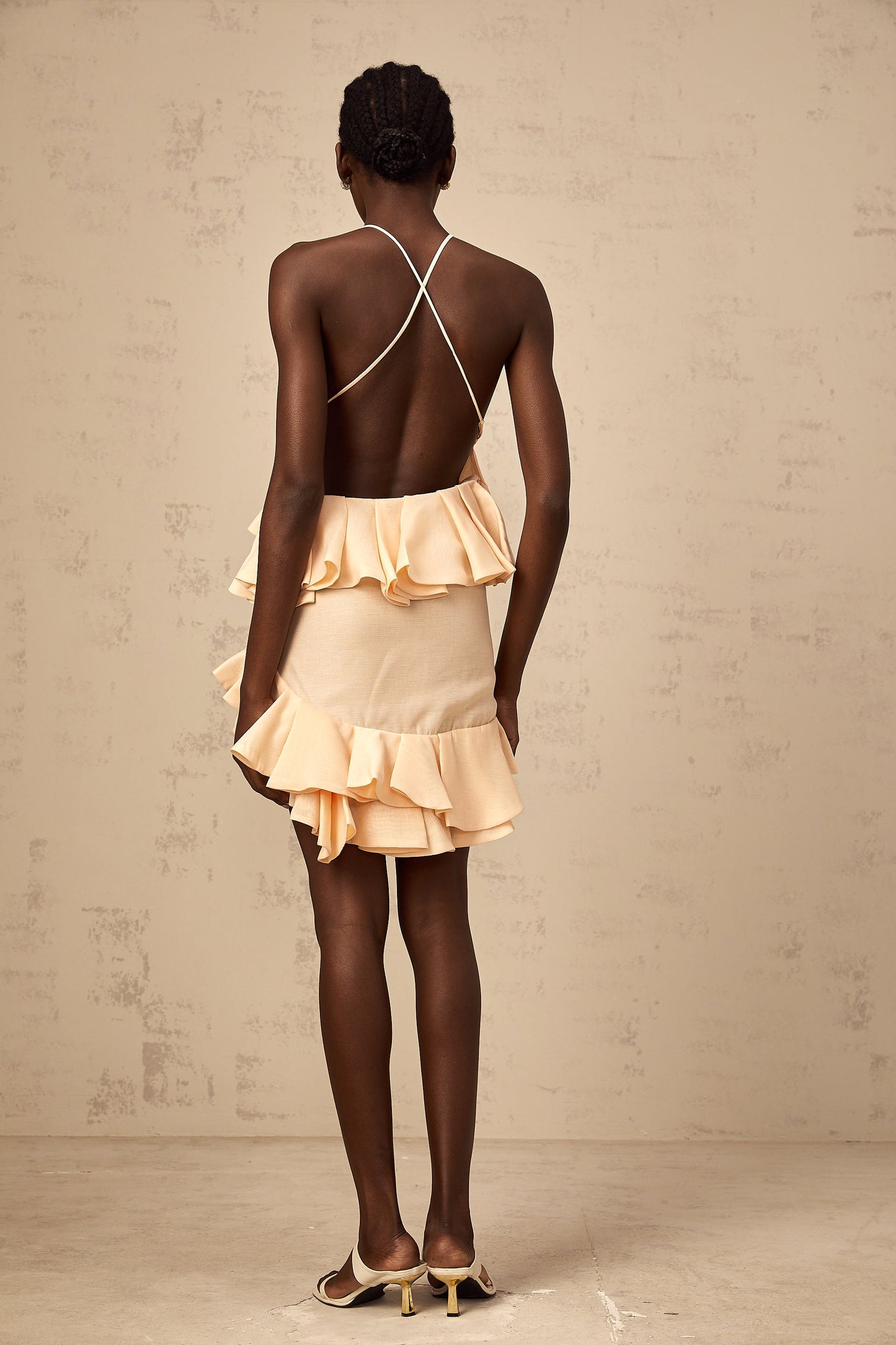 Ginevra pink 3d-petal ruffled mini dress