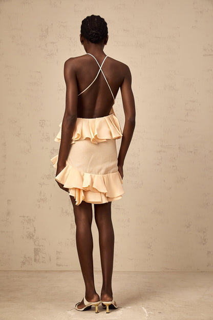 Ginevra pink 3d-petal ruffled mini dress