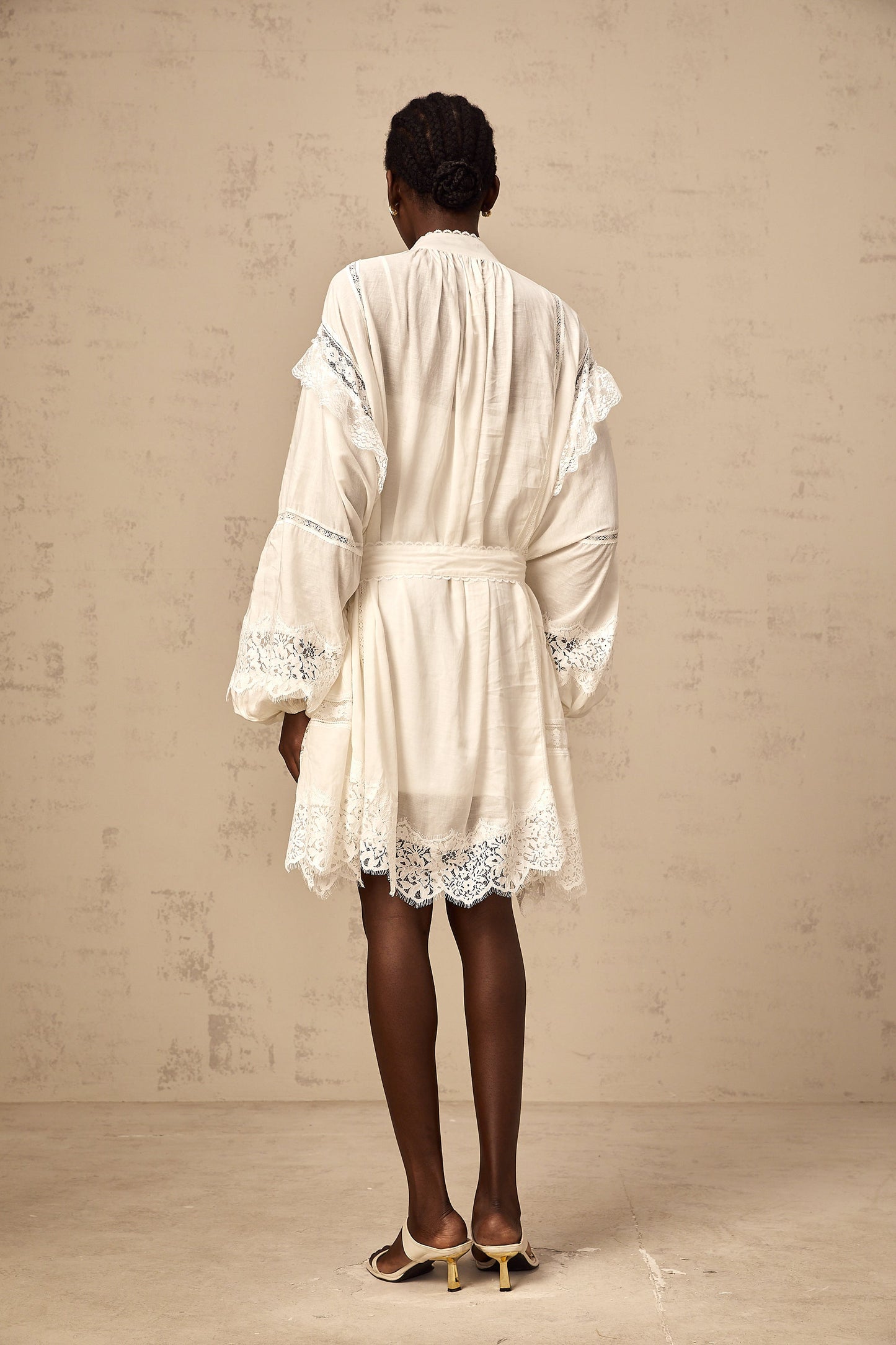 Reine white floral-lace-trim mini dress