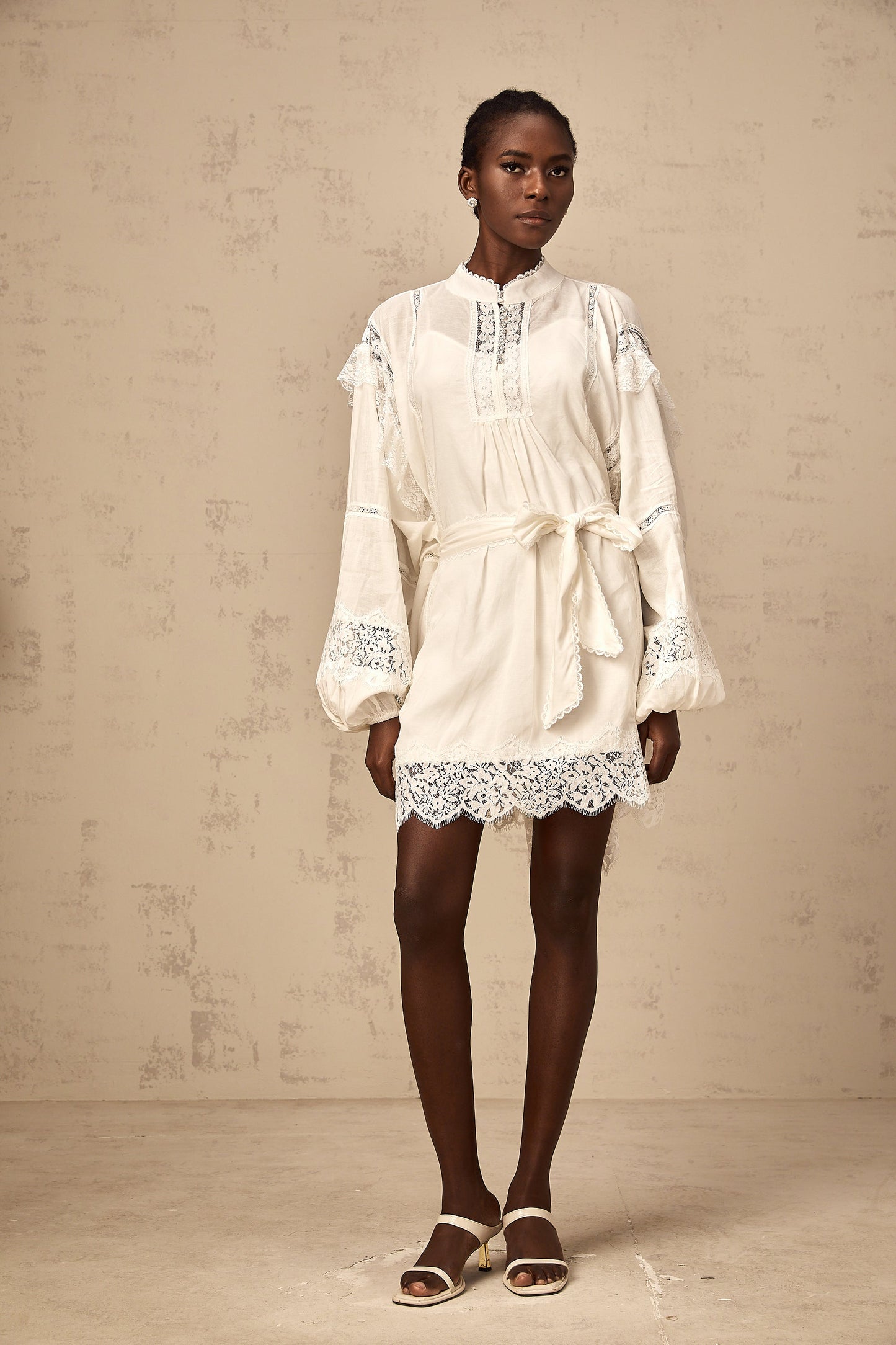 Reine white floral-lace-trim mini dress