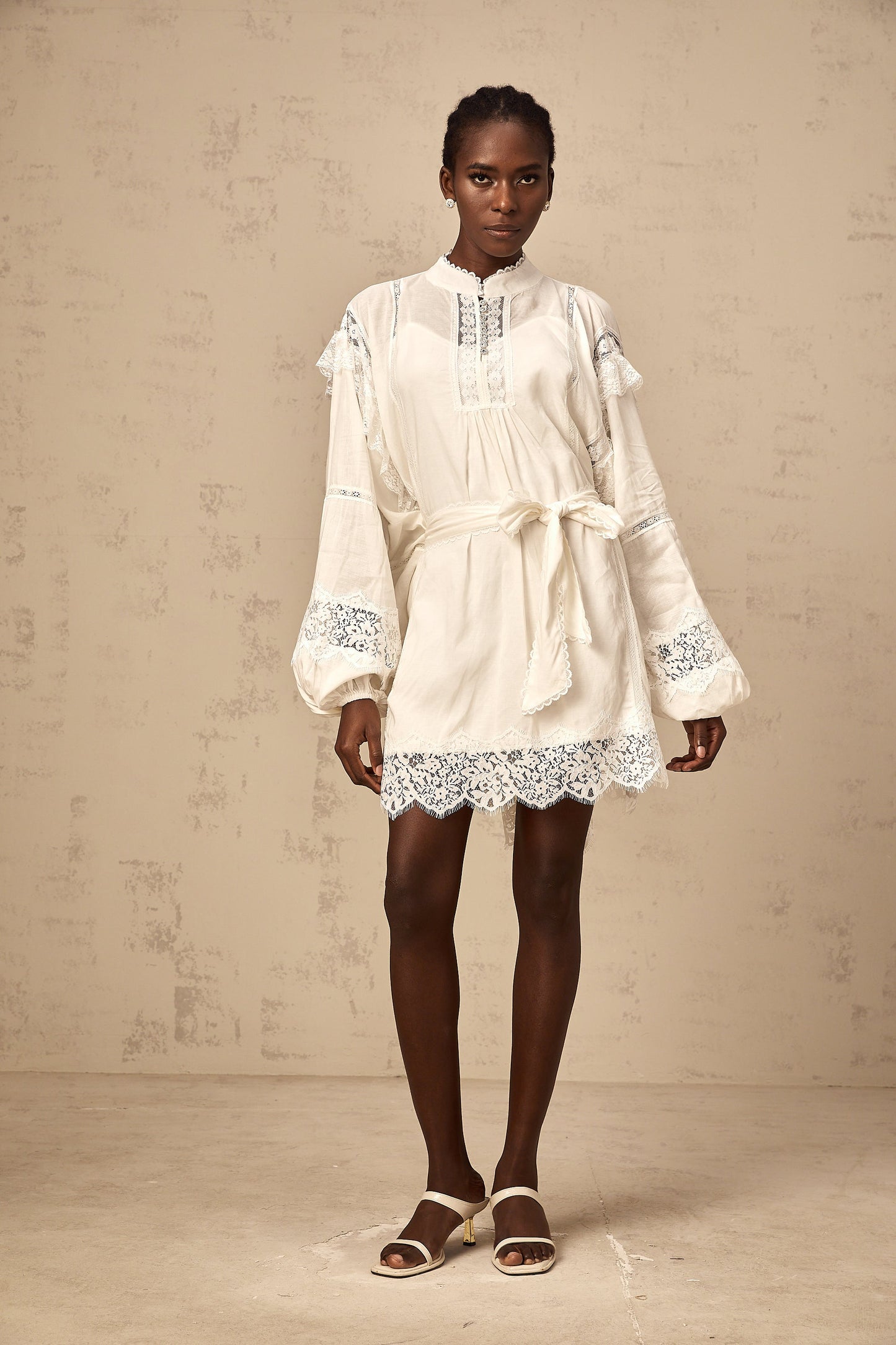 Reine white floral-lace-trim mini dress