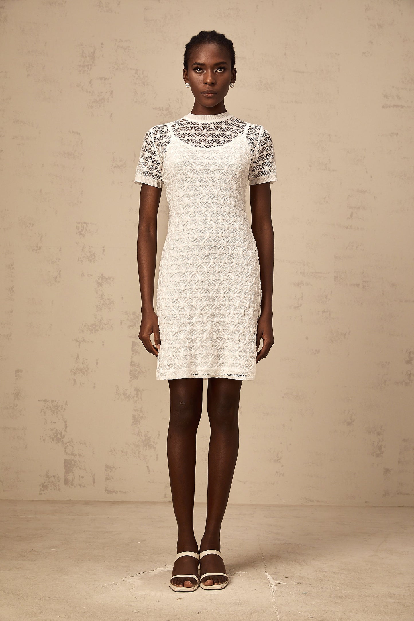Vanessa white semi-sheer knit mini dress