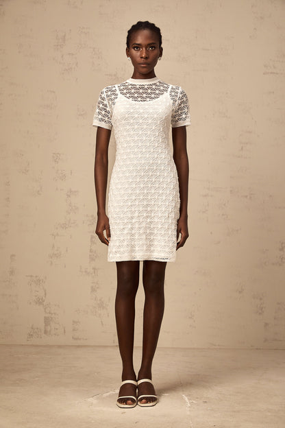 Vanessa white semi-sheer knit mini dress