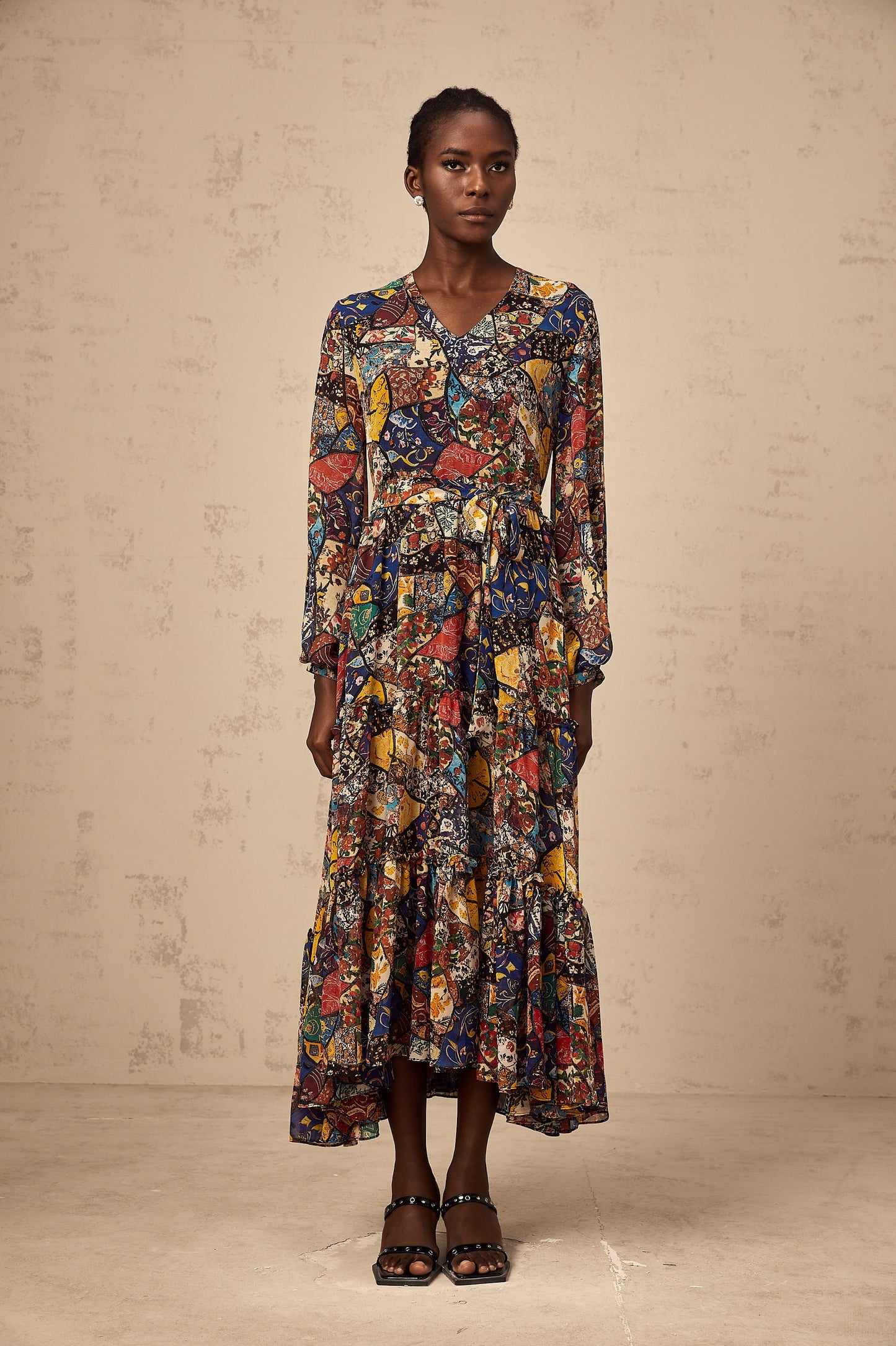 Diane brown bohemian shirring midi dress