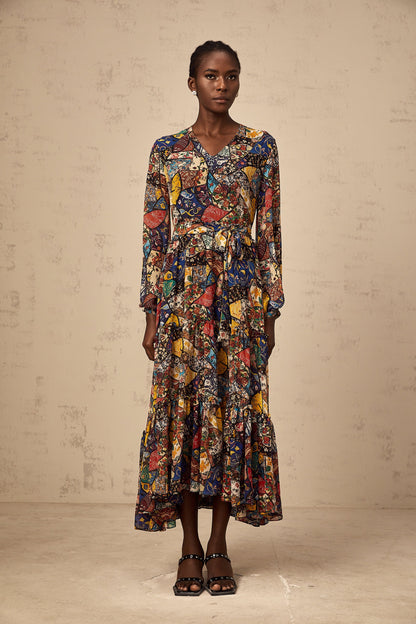 Diane brown bohemian shirring midi dress