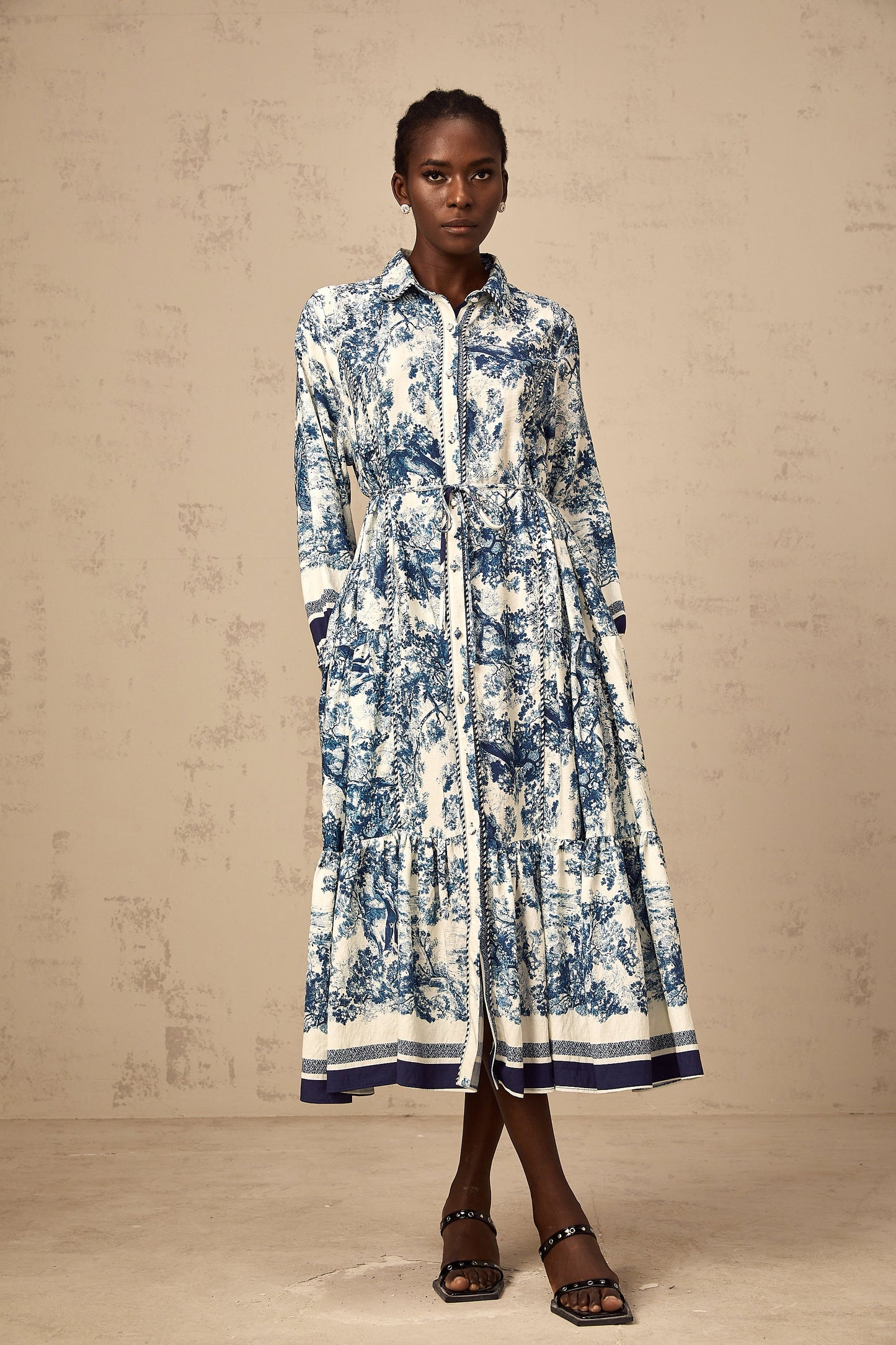 Adélaïde graphic-print midi dress in Blue