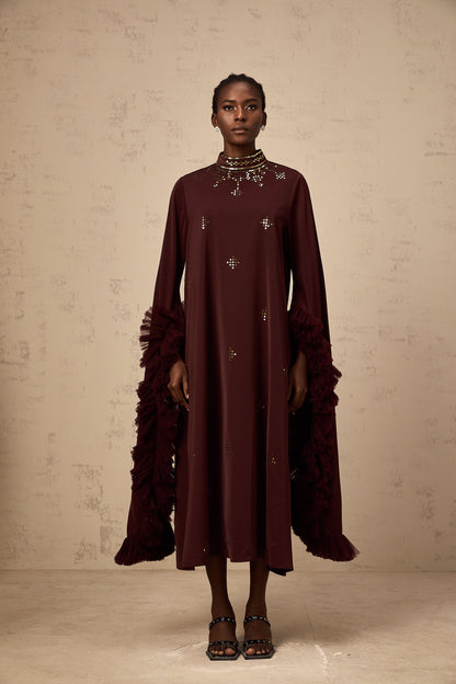 Anaïs purple sequined flared-sleeve midi dress