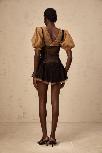 Fabienne black lace-panelling mini dress