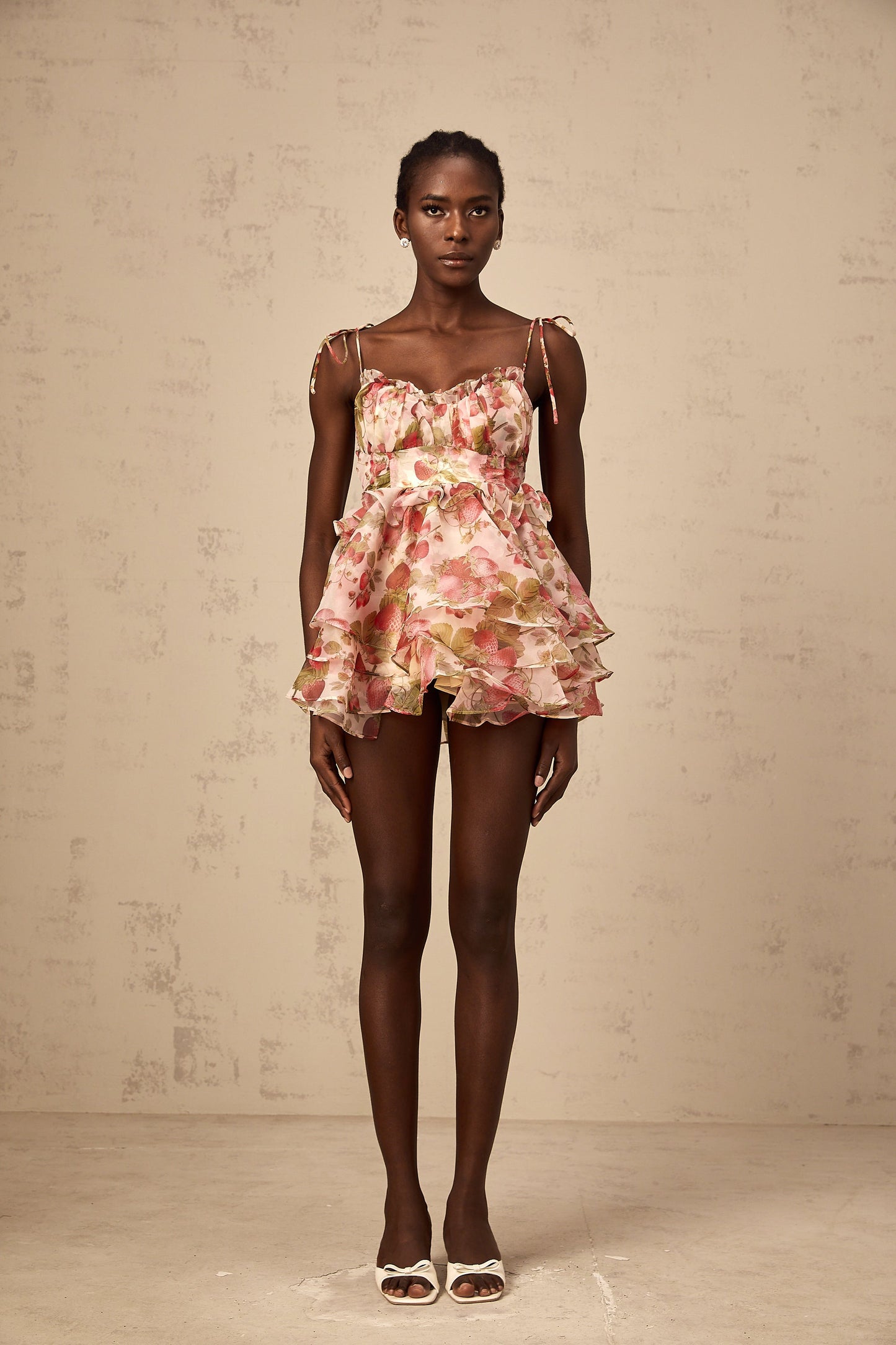 Angèle strawberry-print tiered mini dress