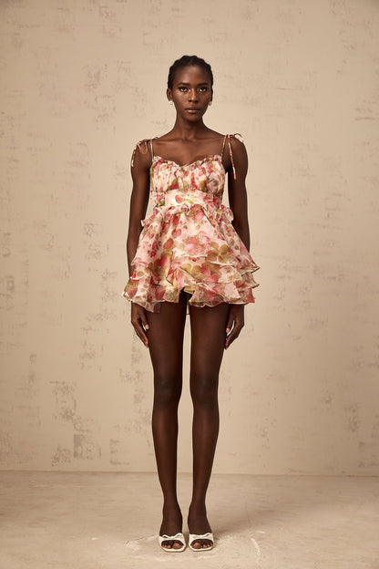 Angèle strawberry-print tiered mini dress