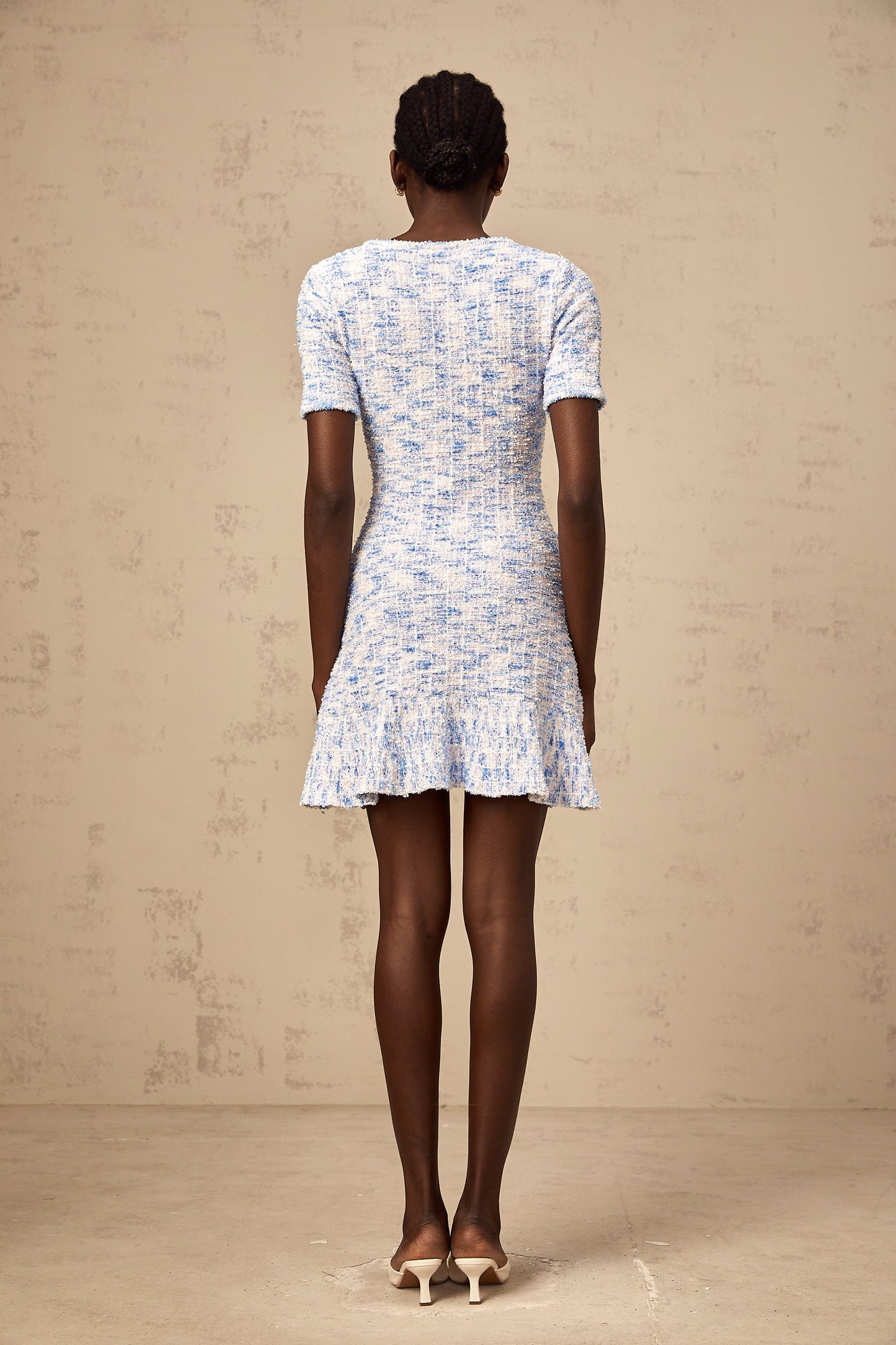 Éloïse blue checked knit mini dress