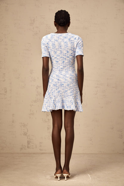 Éloïse blue checked knit mini dress